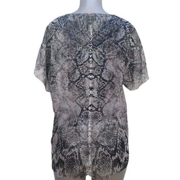 Style & Co. Blouse Women's Medium Black Tan Snakeskin Print Sheer Sleeves - Picture 6 of 12